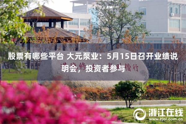 股票有哪些平台 大元泵业：5月15日召开业绩说明会，投资者参与
